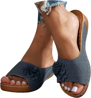 Orthopedic Platform Wedge Sandals for Women Summer Dressy 2025,Arch Support Beach Sandal Open Toe Chic Flowers Bohemian Flip Flops Comfort Platform