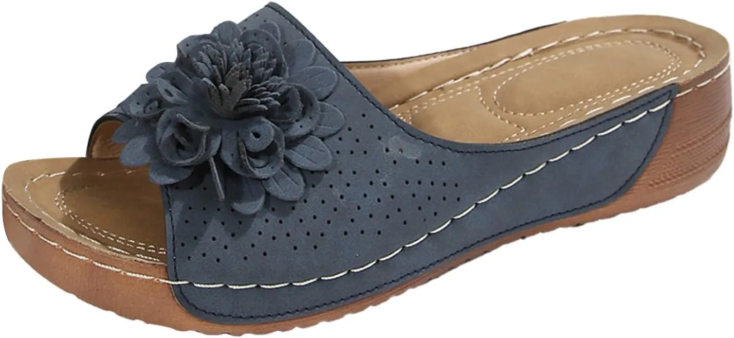 Orthopedic Platform Wedge Sandals for Women Summer Dressy 2025,Arch Support Beach Sandal Open Toe Chic Flowers Bohemian Flip Flops Comfort Platform