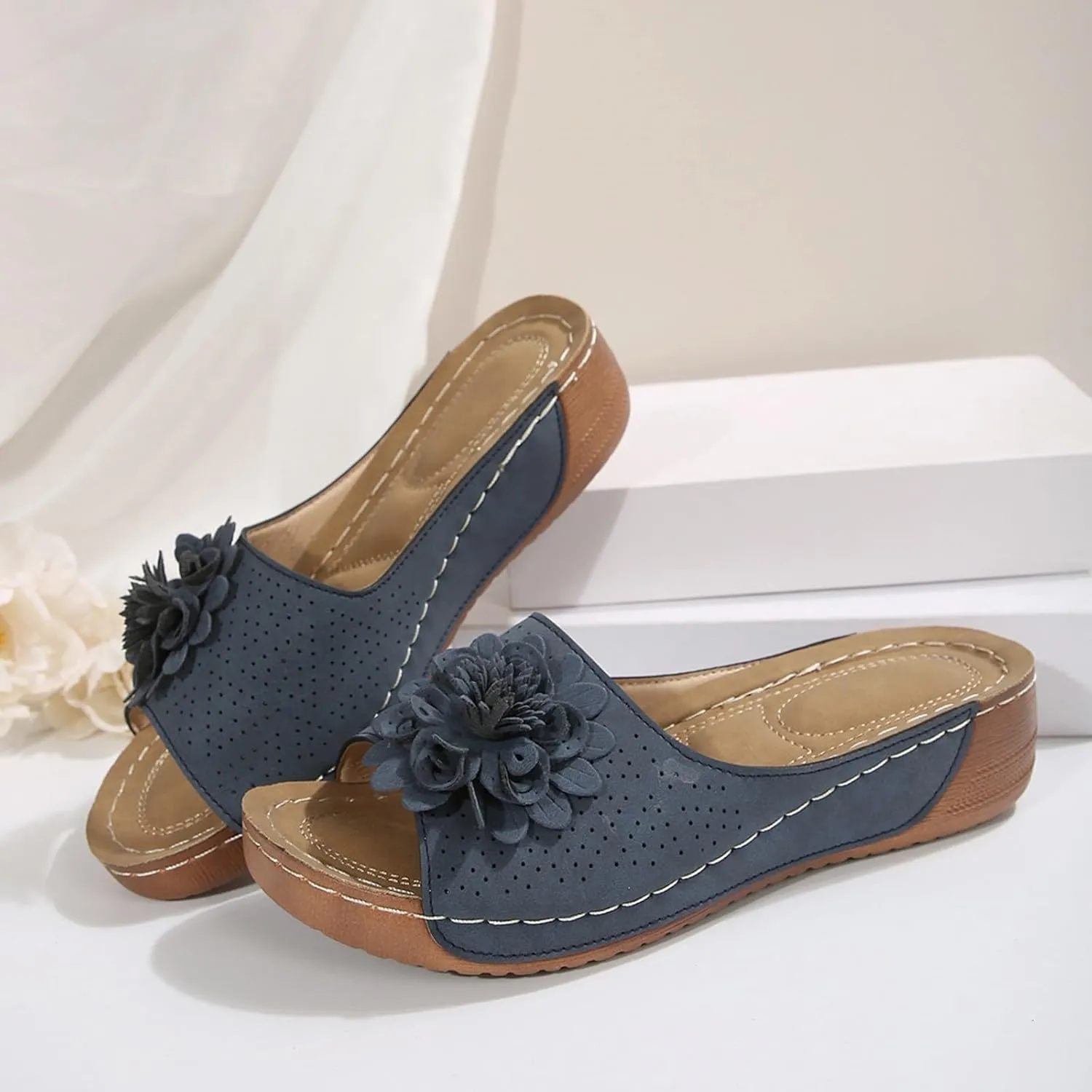 Orthopedic Platform Wedge Sandals for Women Summer Dressy 2025,Arch Support Beach Sandal Open Toe Chic Flowers Bohemian Flip Flops Comfort Platform