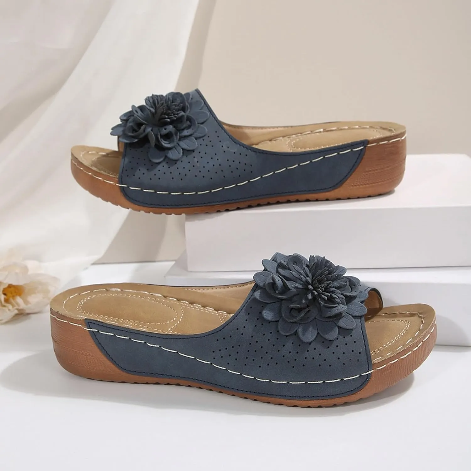 Orthopedic Platform Wedge Sandals for Women Summer Dressy 2025,Arch Support Beach Sandal Open Toe Chic Flowers Bohemian Flip Flops Comfort Platform