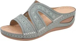 Orthopedic Sandals for Women 2025 Vintage Open Toe Shoes Embroidered Slippers Espadrilles Wedge Sandals Non Slip Arch Support Sandal Outdoor Walking Casual Low Platform Sandal Comfortable Footwear