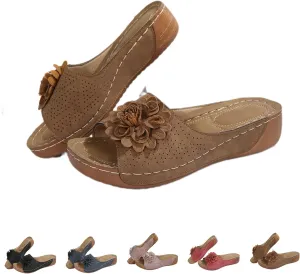 Orthopedic Sandals for Women Arch Support Fish Mouth Open Toe Leather Slippers Platform Wedge Sandals Dressy Summer Comfortable Slide Sandal Best Walking Shoes