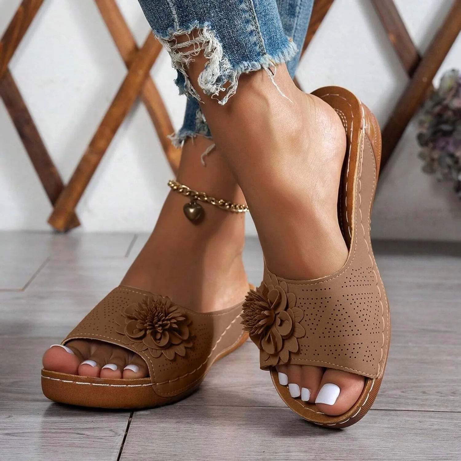 Orthopedic Sandals for Women Arch Support Fish Mouth Open Toe Leather Slippers Platform Wedge Sandals Dressy Summer Comfortable Slide Sandal Best Walking Shoes