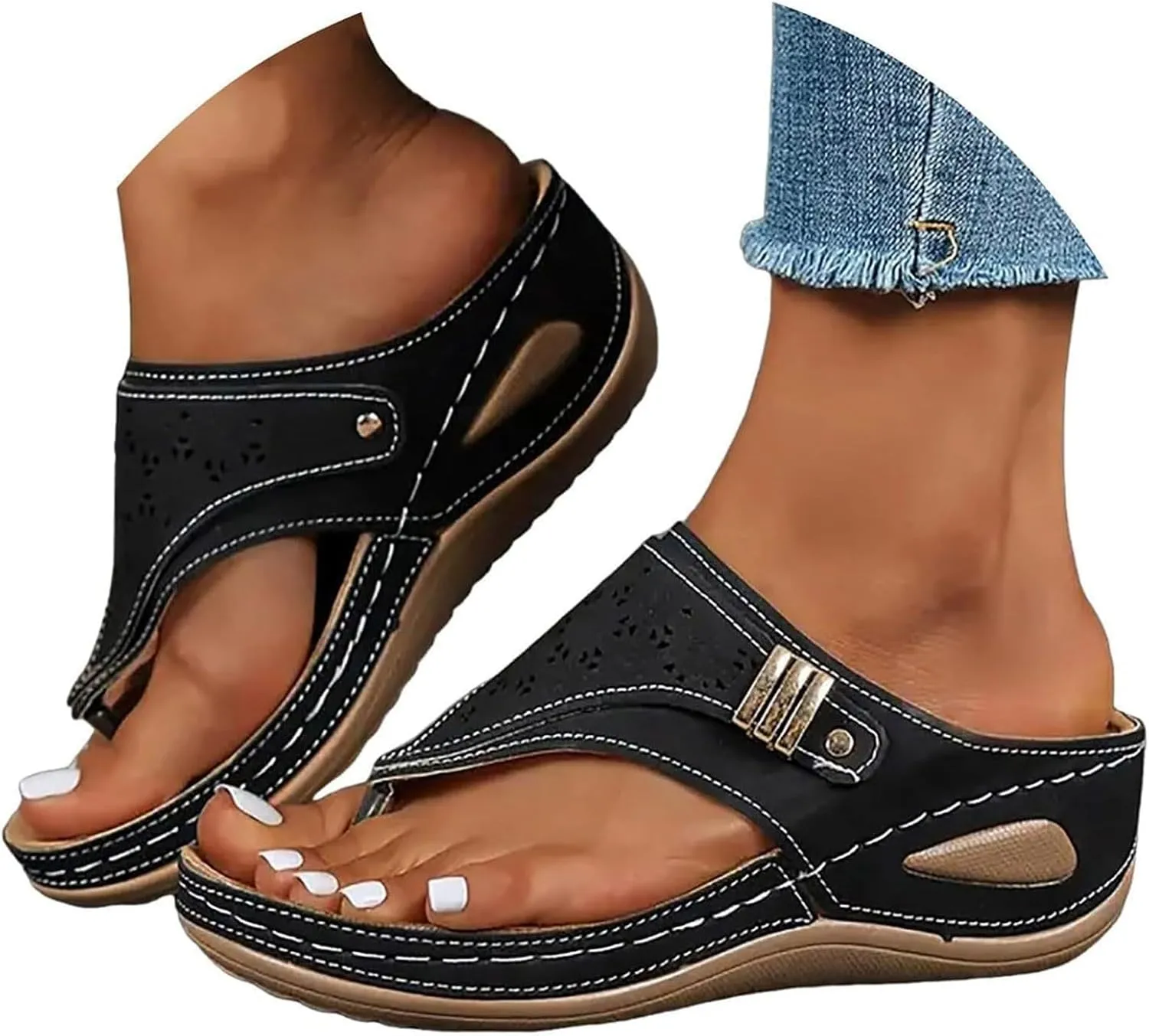 Orthopedic Sandals for Women Arch Support Slip On Flip Flops Indoor Outdoor Comfortable Wedge Walking Thong Sandals