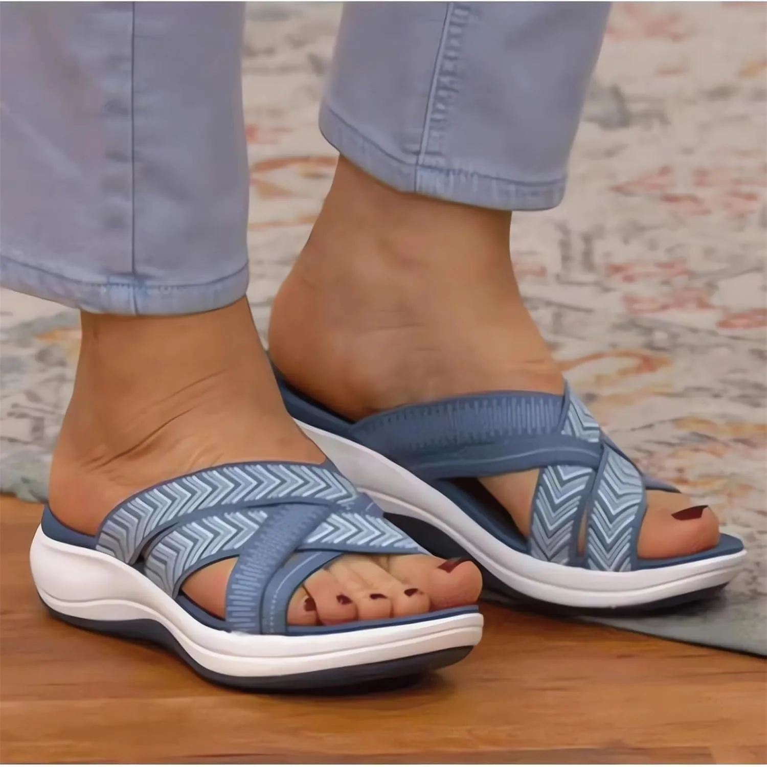 Orthopedic Sandals for Women, Crisscross Slippers Non Slip Soft Cushion Comfy Sandals Lightweight Outdoor Shoes for Walking Plantar Fasciitis Slides Wide Width Slippers Beach Footwear for Summer