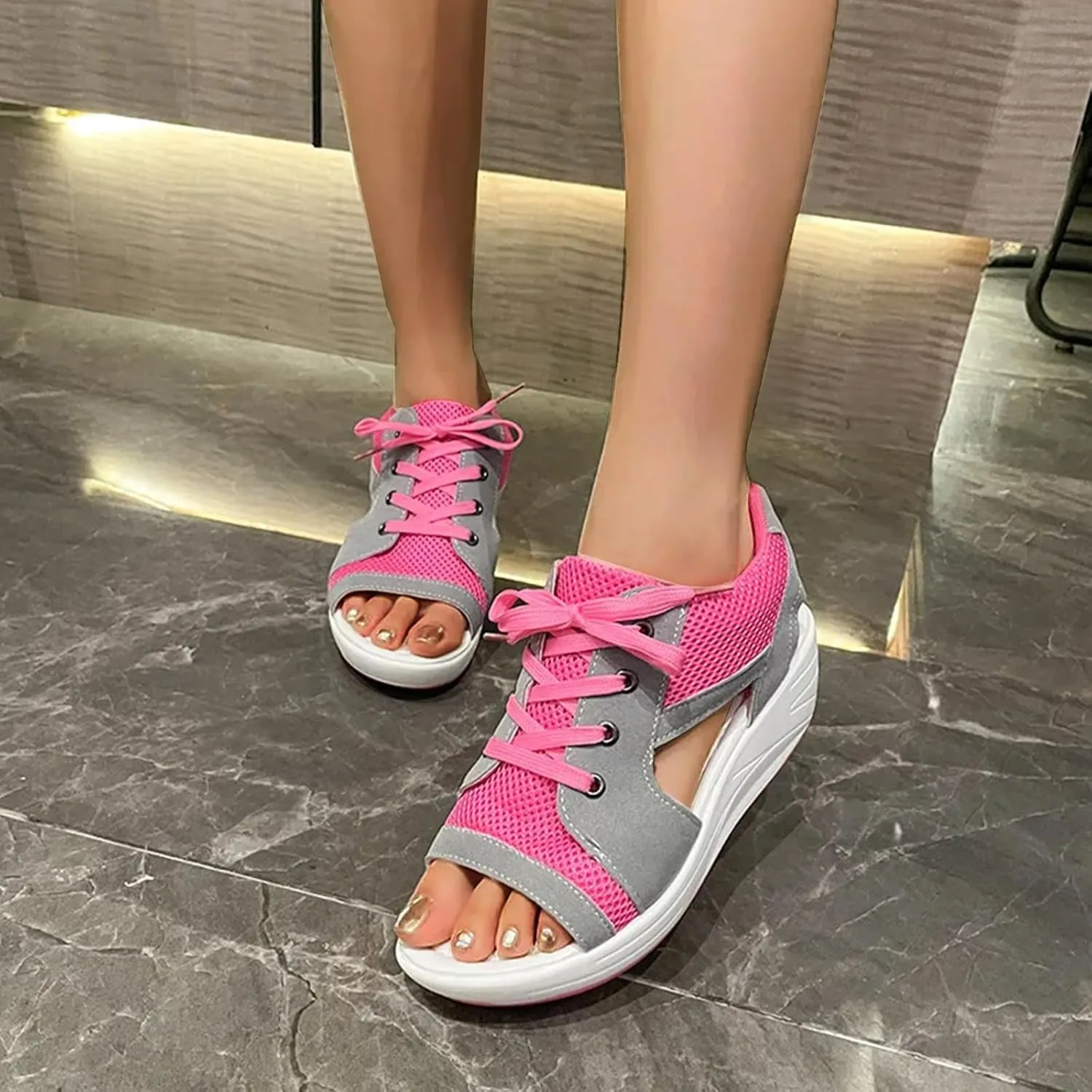 Orthopedic Sandals for Women Tennis Cutout Sport Platform Shoes Lace Up Muffin Sneaker Casual Beach Outdoor Walk Shoes