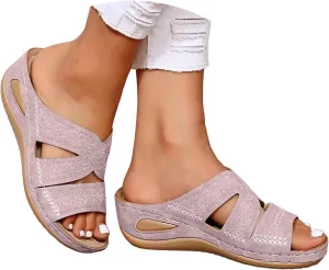 Orthopedic Sandals for Women Wide Width, Women Dressy Summer Wedges Slip On Comfortable Sandals Arch Support Hollow Out Slides Sandal Boho Beach Sandal Casual Dress Shoes