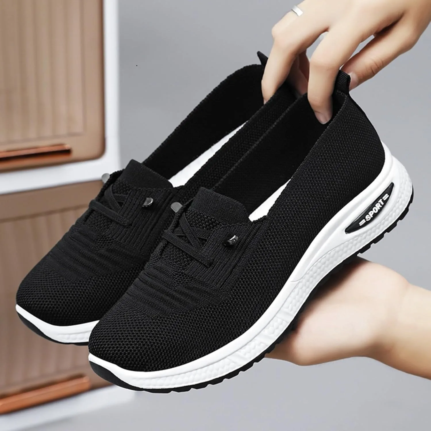 Orthopedic Walking Shoes for Women Wide Width, Women Breathable Mesh Orthopedic Sneakers Slip On Nurse Shoes Arch Support Lightweight Comfortable Non Slip Work Shoe