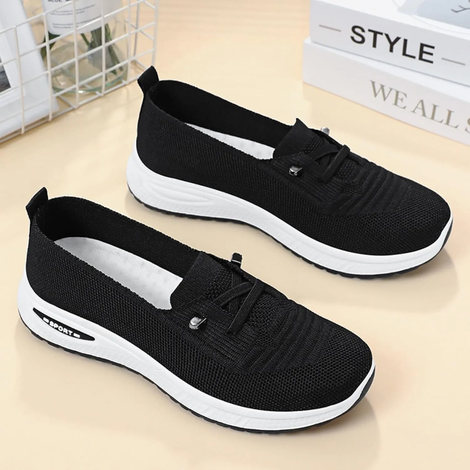 Orthopedic Walking Shoes for Women Wide Width, Women Breathable Mesh Orthopedic Sneakers Slip On Nurse Shoes Arch Support Lightweight Comfortable Non Slip Work Shoe