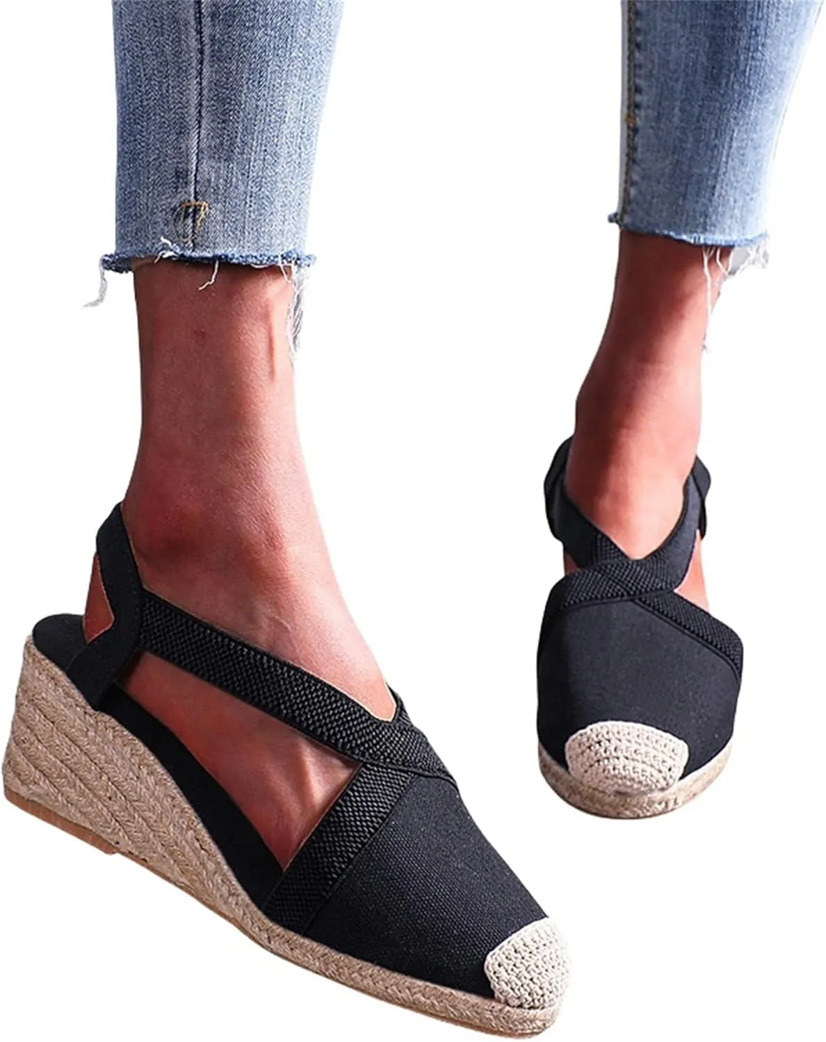 Orthopedic Wedge Sandals for Women Comfortable Closed Toe Slides Sandal Crisscross Elastic Ankle Strap Platform Sandals for Summer and Daily Wear