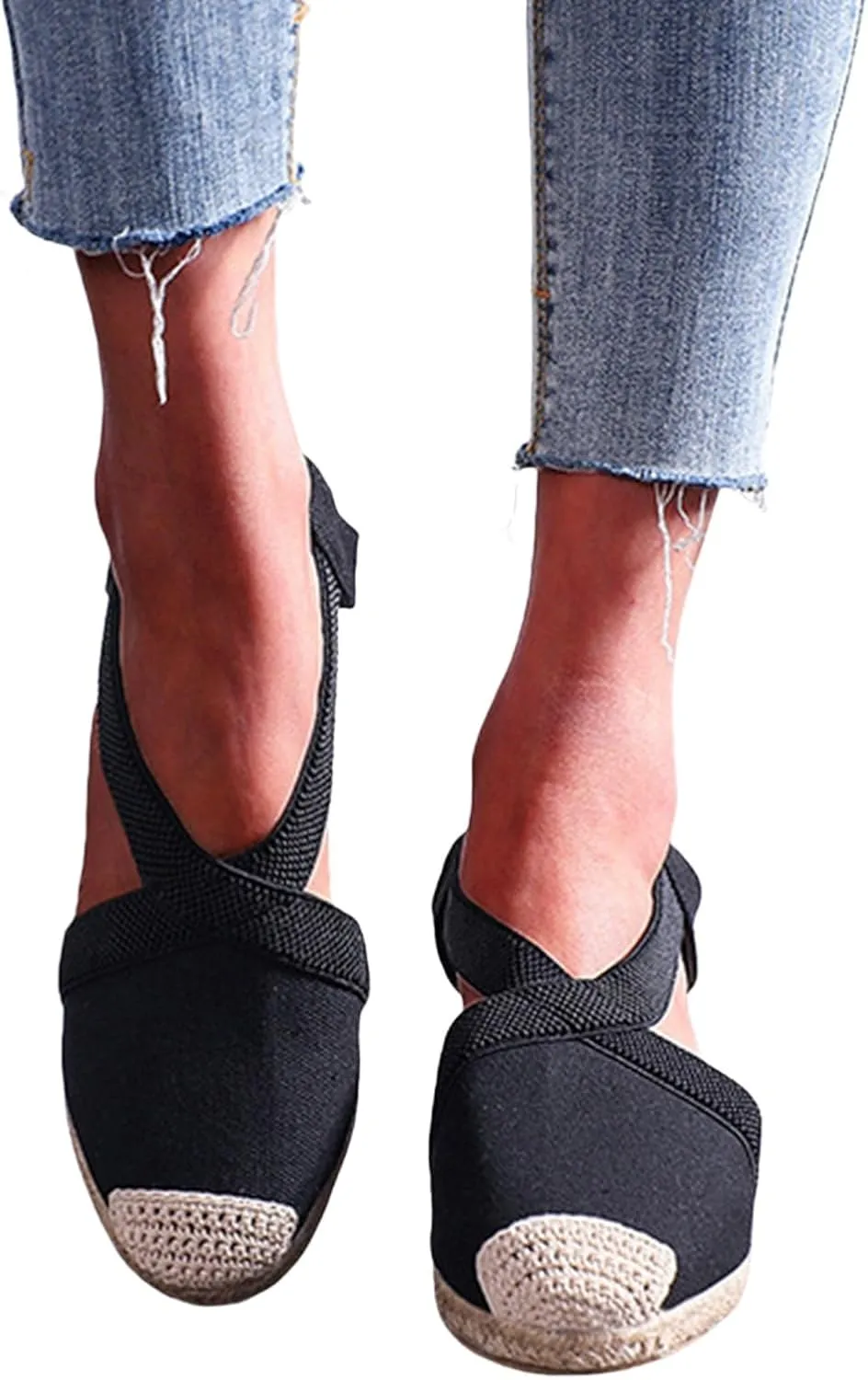 Orthopedic Wedge Sandals for Women Comfortable Closed Toe Slides Sandal Crisscross Elastic Ankle Strap Platform Sandals for Summer and Daily Wear