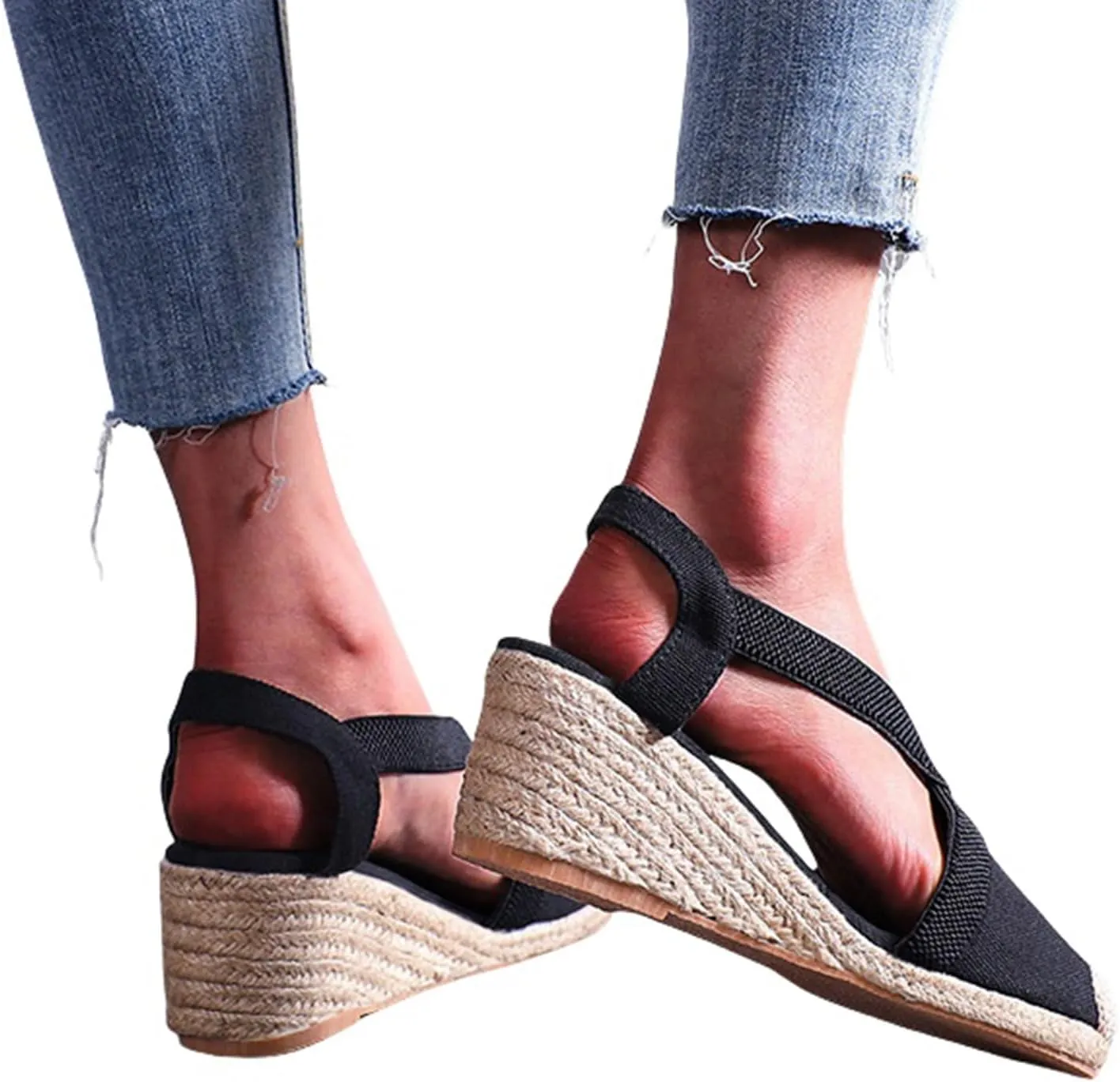 Orthopedic Wedge Sandals for Women Comfortable Closed Toe Slides Sandal Crisscross Elastic Ankle Strap Platform Sandals for Summer and Daily Wear