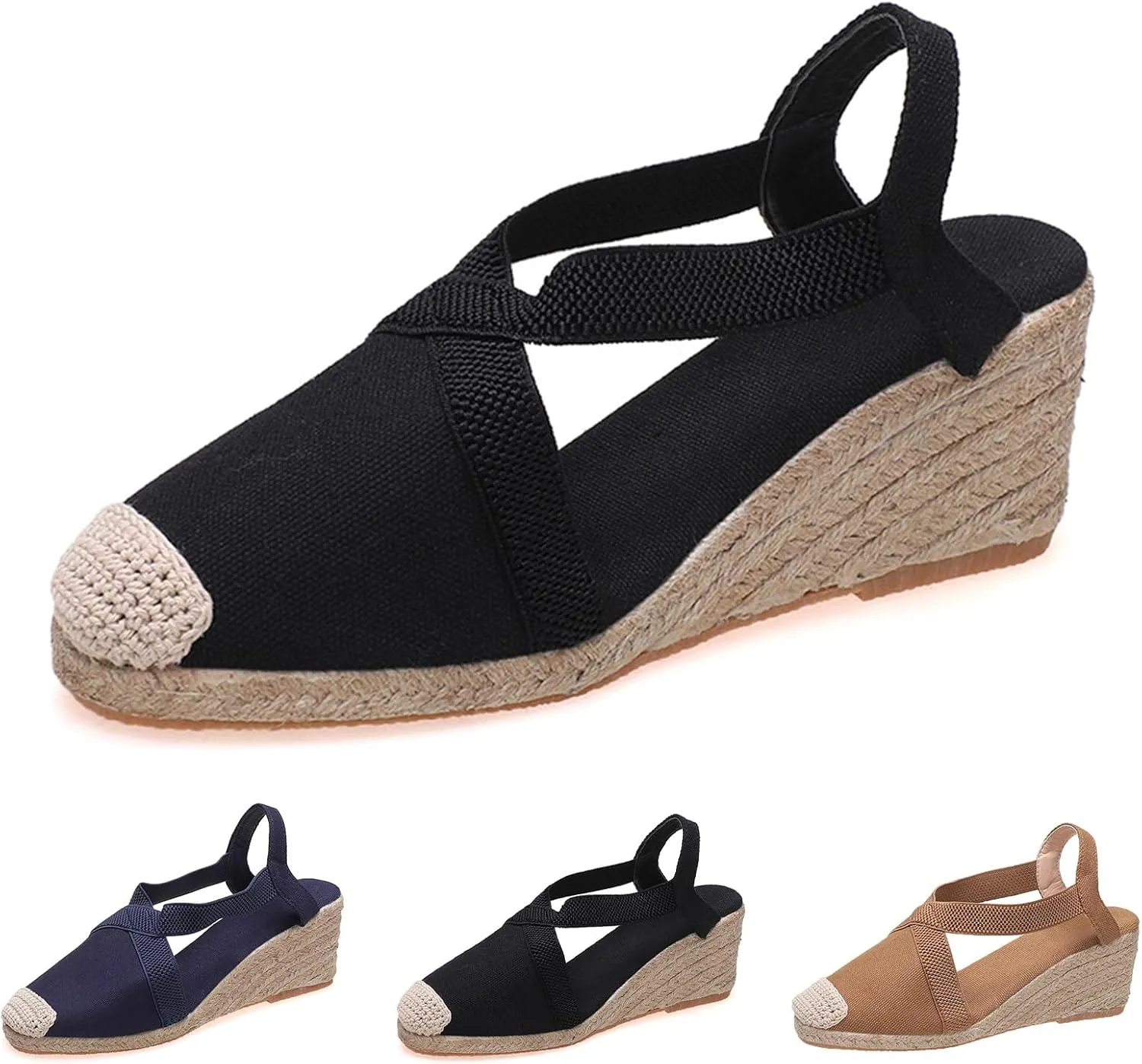 Orthopedic Wedge Sandals for Women Comfortable Closed Toe Slides Sandal Crisscross Elastic Ankle Strap Platform Sandals for Summer and Daily Wear