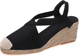 Orthopedic Wedge Sandals for Women Comfortable Closed Toe Slides Sandal Crisscross Elastic Ankle Strap Platform Sandals for Summer and Daily Wear