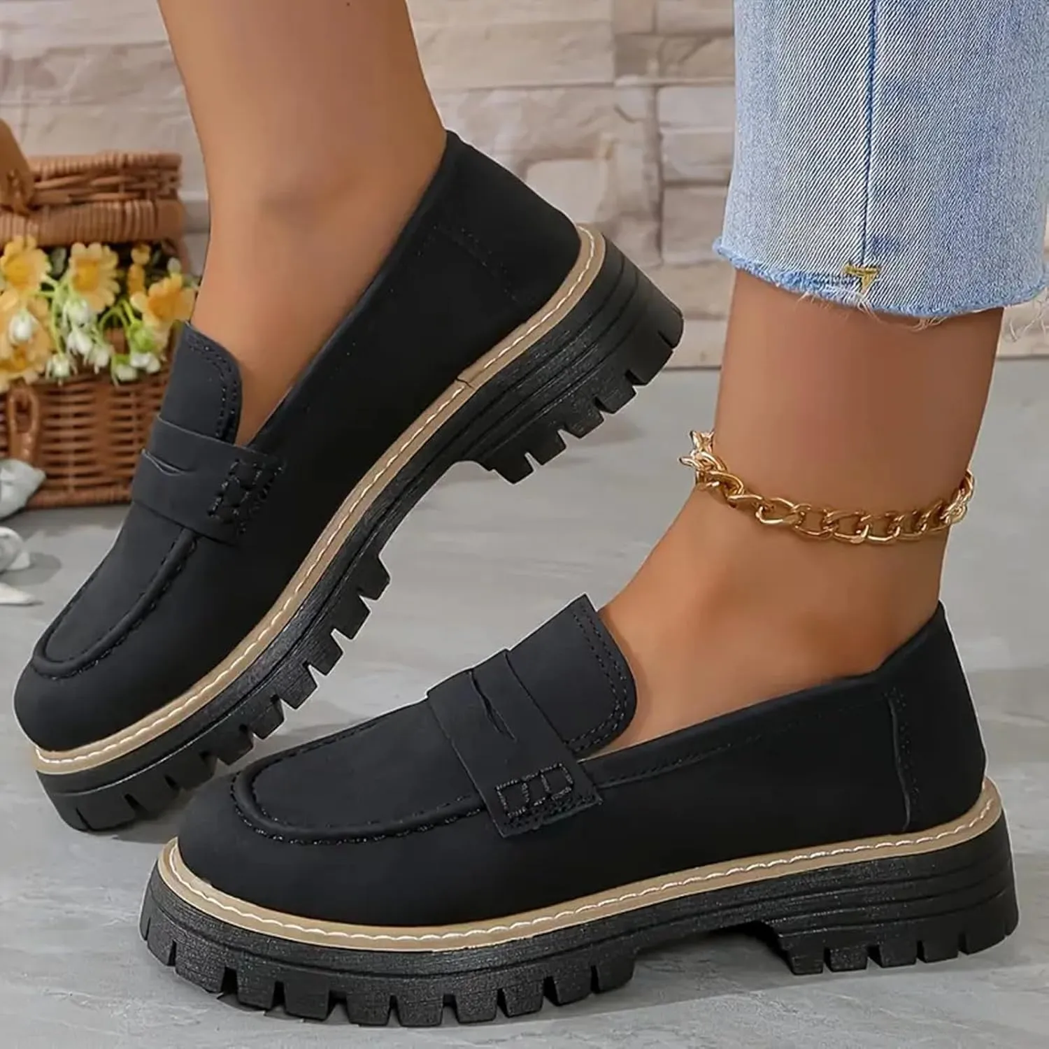 Orthoture-Orthopedic Platform Loafers,Comfortable Slip On Casual Fashion Work Shoes,Womens Retro Round Toe Flat Shoes