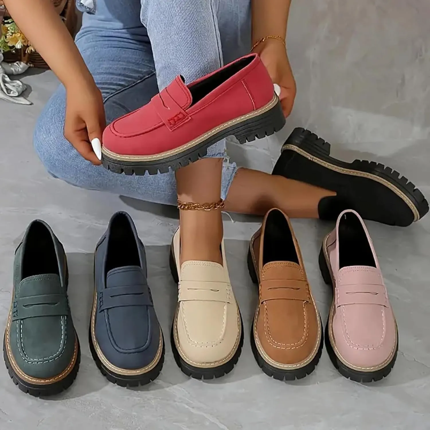 Orthoture-Orthopedic Platform Loafers,Comfortable Slip On Casual Fashion Work Shoes,Womens Retro Round Toe Flat Shoes