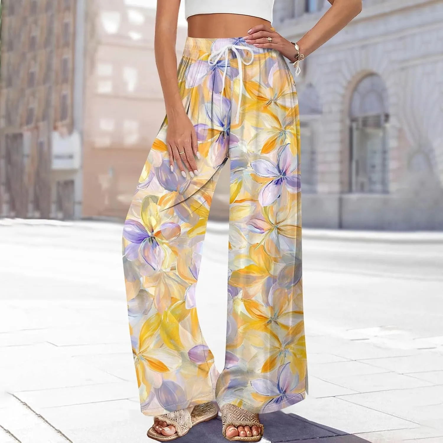 Palazzo Pants for Women Casual Plus Size Wide Leg Yoga Vacation Casual Palazzo Baggy Trendy Bohemian Trousers