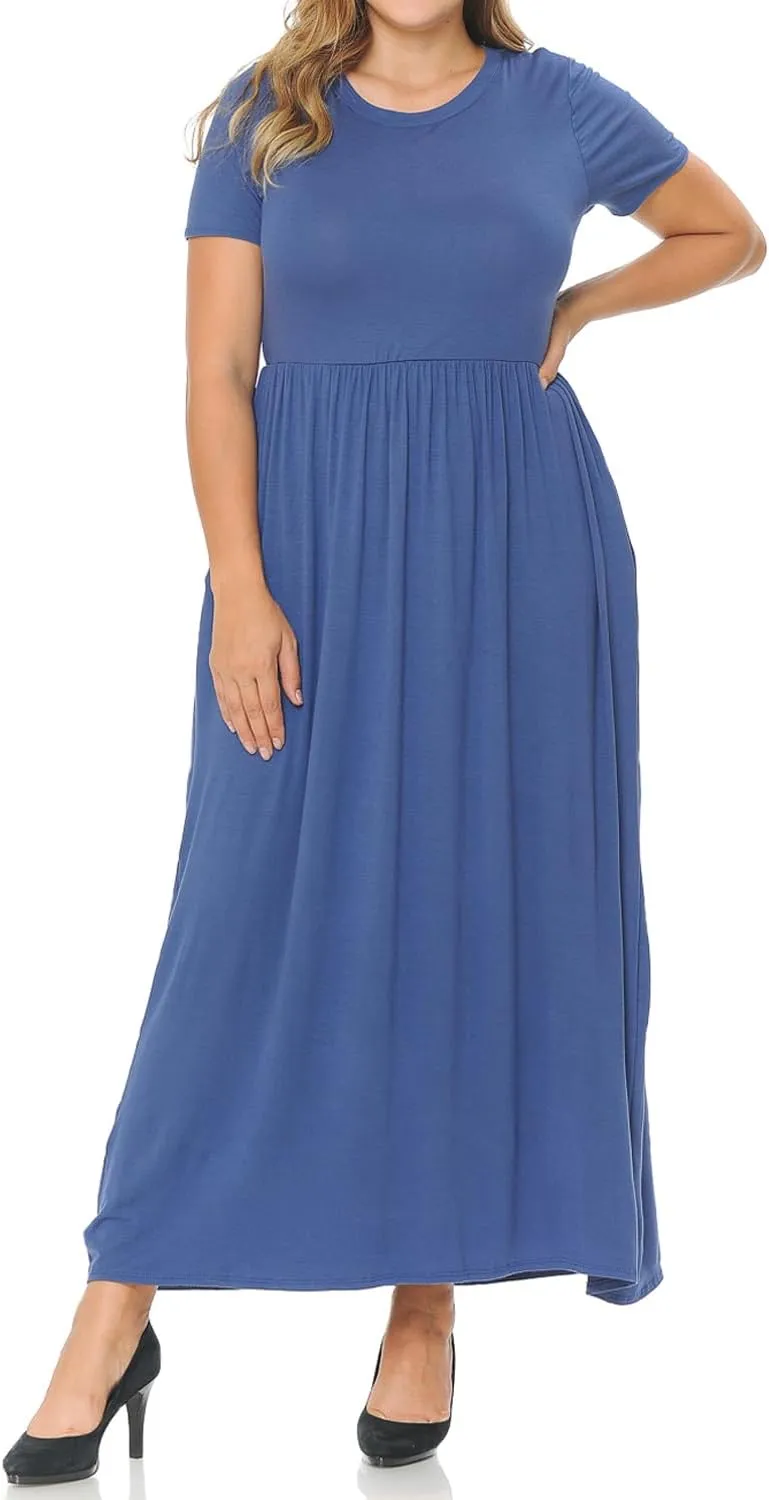 Pastel by Vivienne Women's Short Sleeve Maxi Dress with Pockets in Plus Size