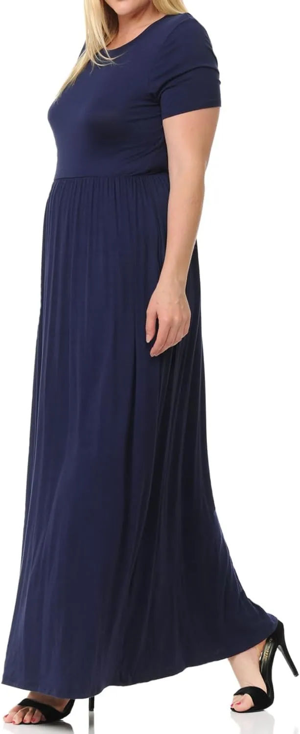 Pastel by Vivienne Women's Short Sleeve Maxi Dress with Pockets in Plus Size