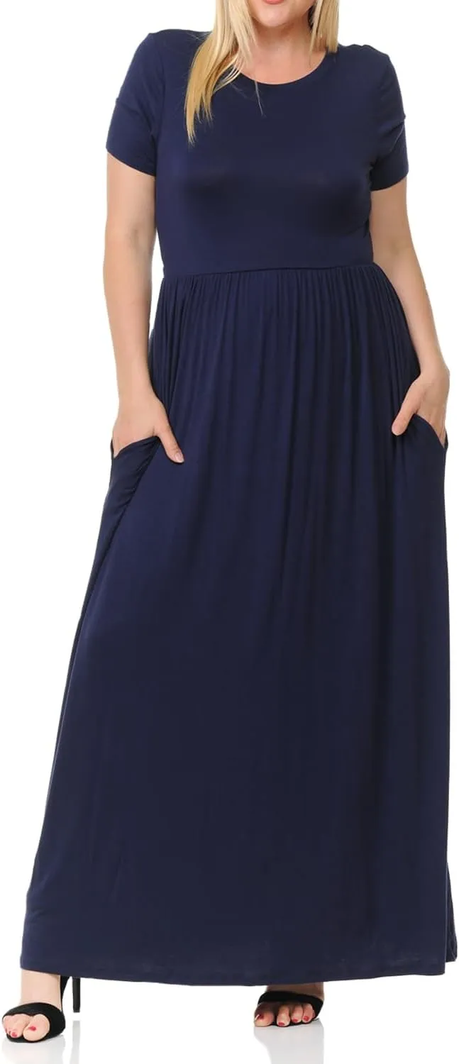 Pastel by Vivienne Women's Short Sleeve Maxi Dress with Pockets in Plus Size