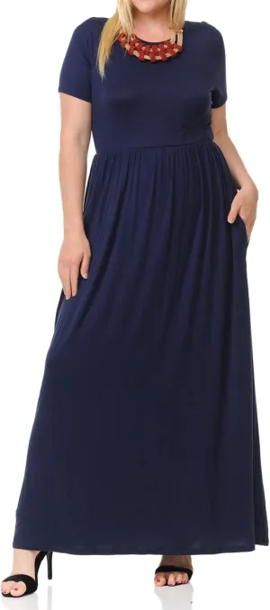 Pastel by Vivienne Women's Short Sleeve Maxi Dress with Pockets in Plus Size