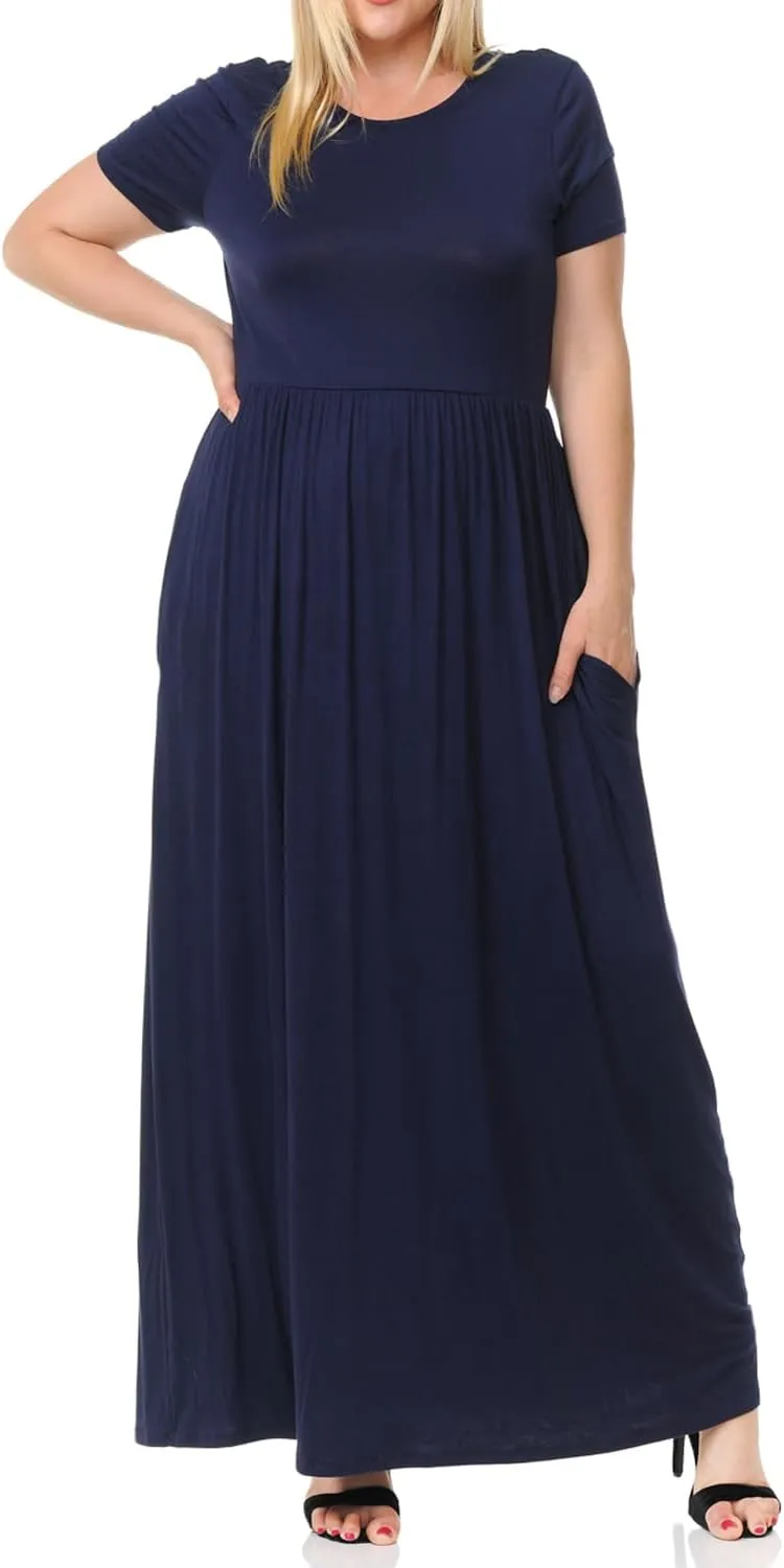 Pastel by Vivienne Women's Short Sleeve Maxi Dress with Pockets in Plus Size
