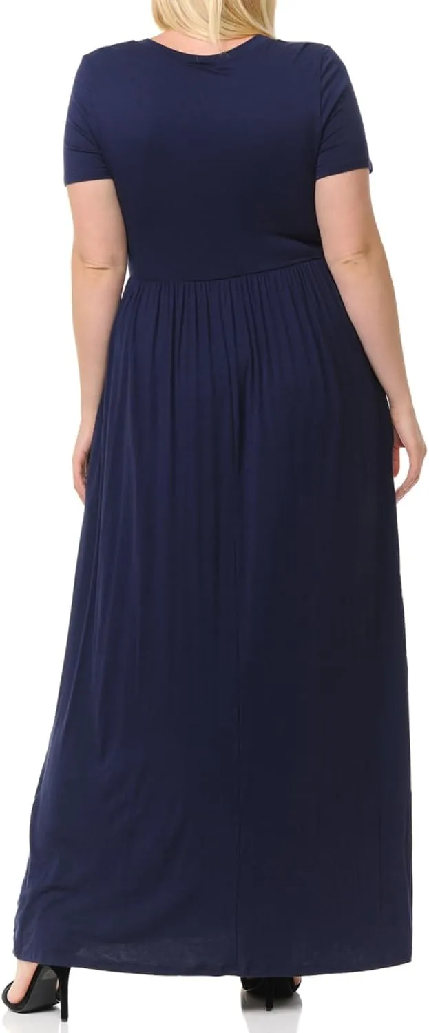 Pastel by Vivienne Women's Short Sleeve Maxi Dress with Pockets in Plus Size