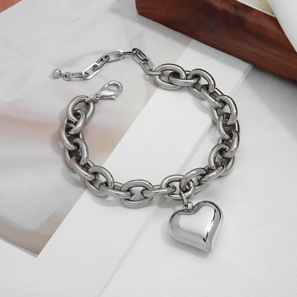 Pearl Bracelets For Women Gold Plated Chain Link Bracelets Bow Heart Charm Bracelets