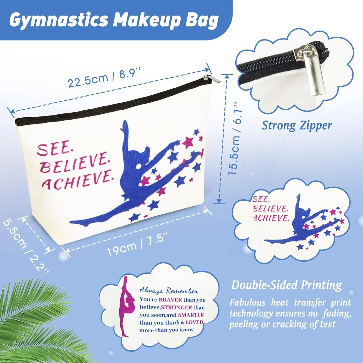 Personalized Gymnastics Gifts: 4 Canvas Makeup Bags, 16 Hair Ties, 4 Wish Bracelets - Gymnast, Coach, or Enthusiast Gift