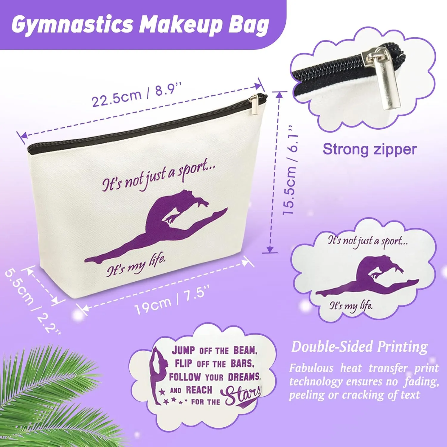 Personalized Gymnastics Gifts: 4 Canvas Makeup Bags, 16 Hair Ties, 4 Wish Bracelets - Gymnast, Coach, or Enthusiast Gift