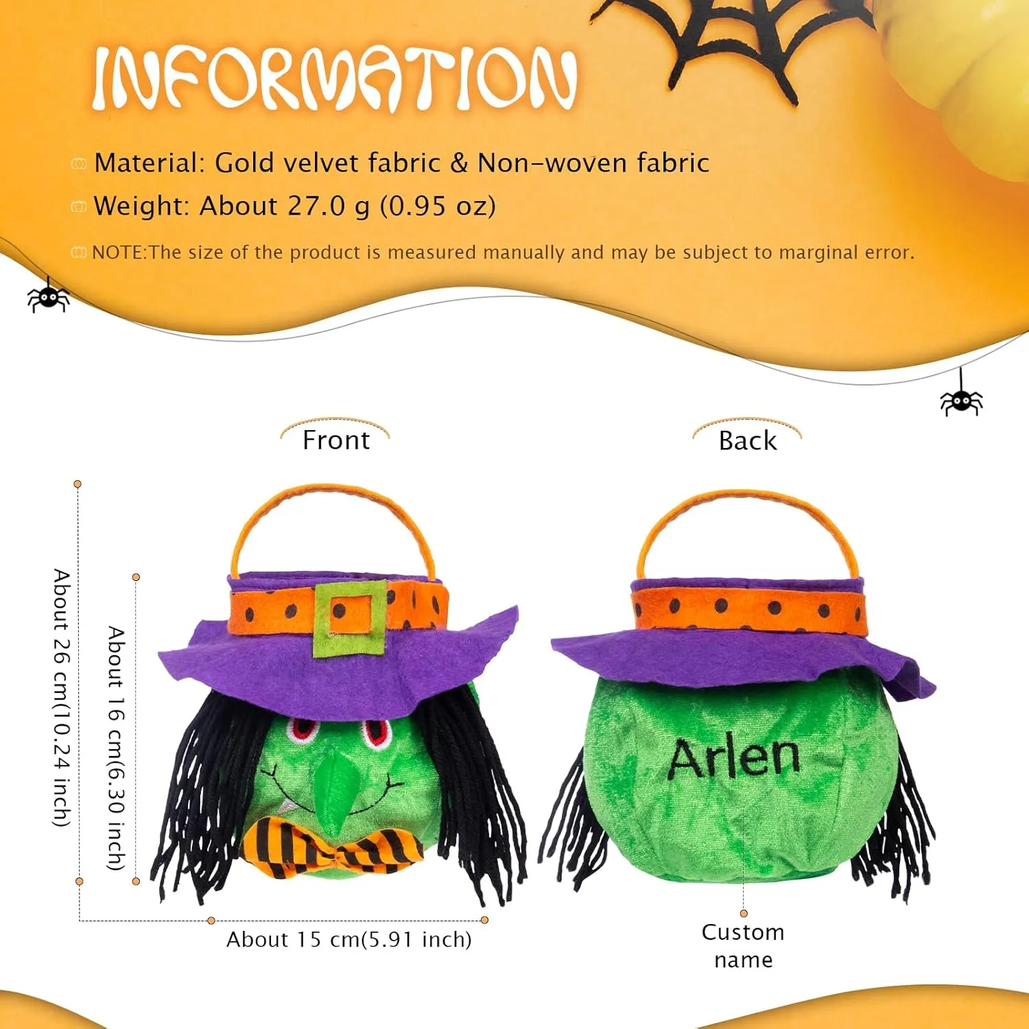 Personalized Halloween Trick or Treat Bags for Kids Halloween Candy Bags Halloween Custom Name Embroidered Candy Basket