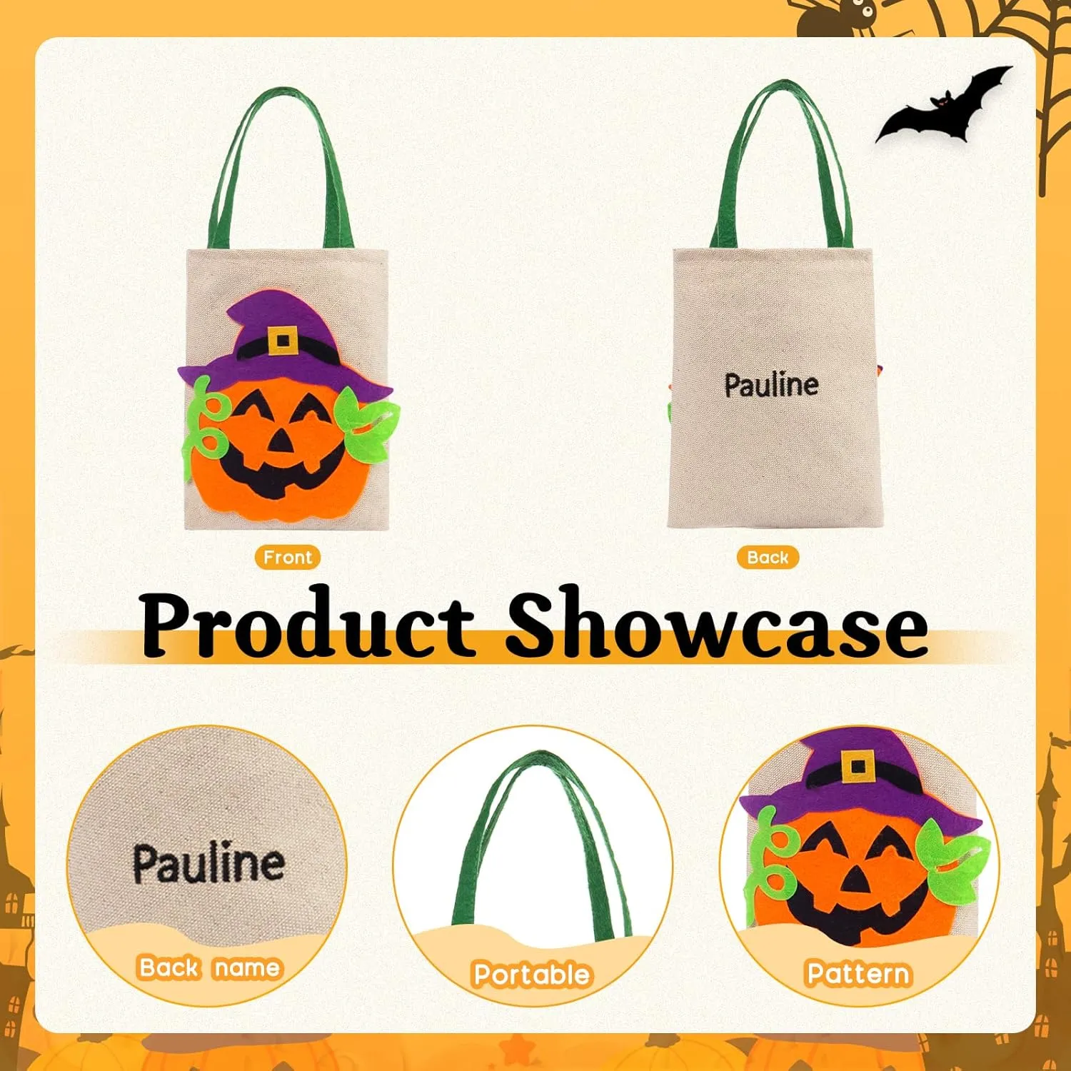 Personalized Halloween Trick or Treat Bags for Kids Halloween Candy Bags Halloween Custom Name Embroidered Candy Basket