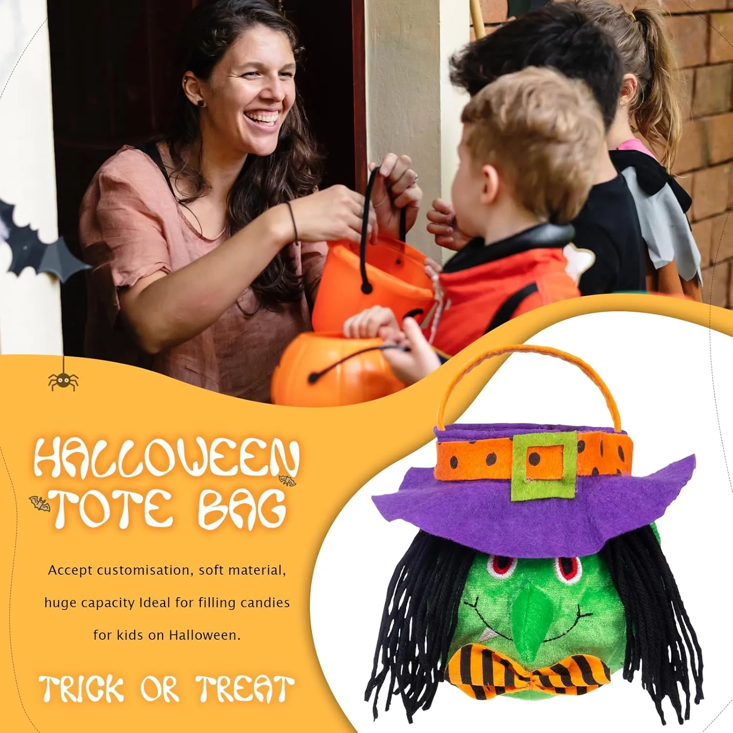 Personalized Halloween Trick or Treat Bags for Kids Halloween Candy Bags Halloween Custom Name Embroidered Candy Basket