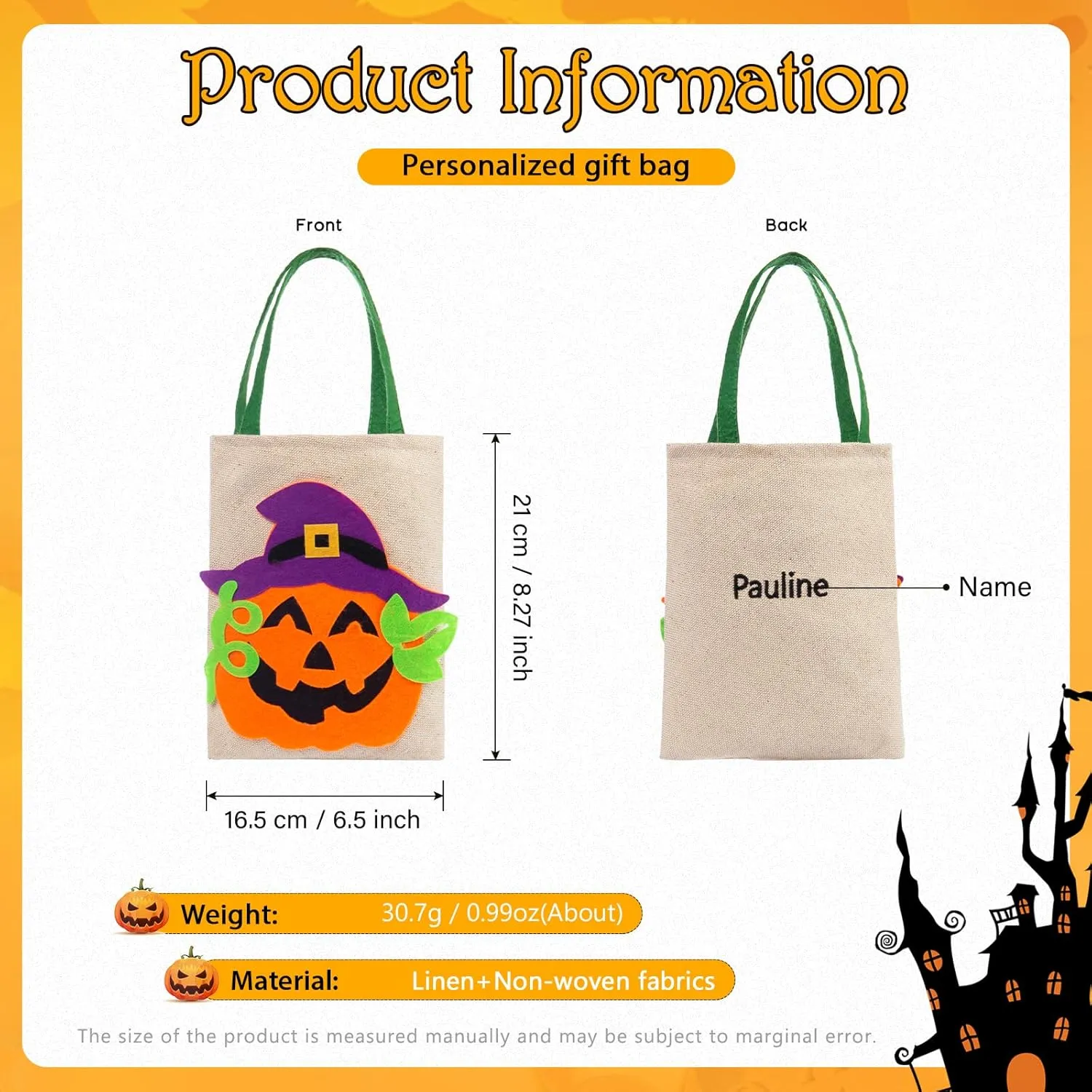 Personalized Halloween Trick or Treat Bags for Kids Halloween Candy Bags Halloween Custom Name Embroidered Candy Basket