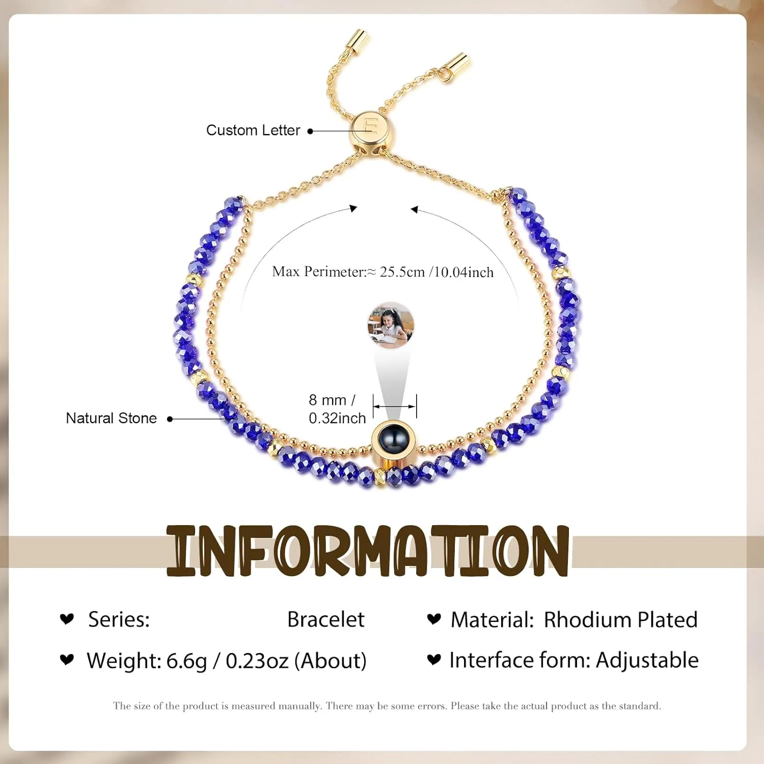 Picture Bracelets Personalized Photo Bracelets For Women - 8 Colors Beads Chain Bracelets, Projection Bead Bracelets, Photo Bracelet Customized Picture