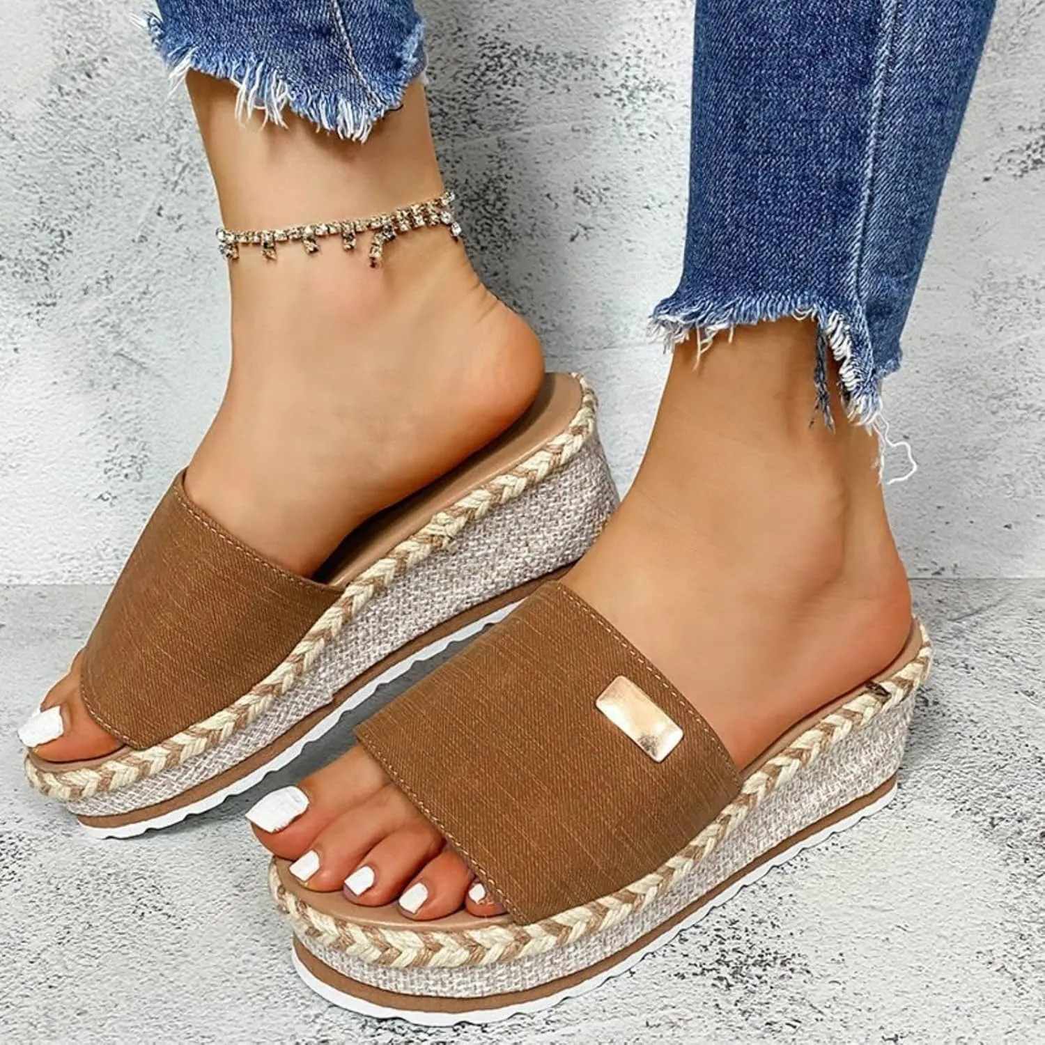 Platform Sandals Women Orthopedic Espadrilles Open Toe Slip on Slippers Arch Support Outdoor Summer Beach Walking Breathable Casual Sandals
