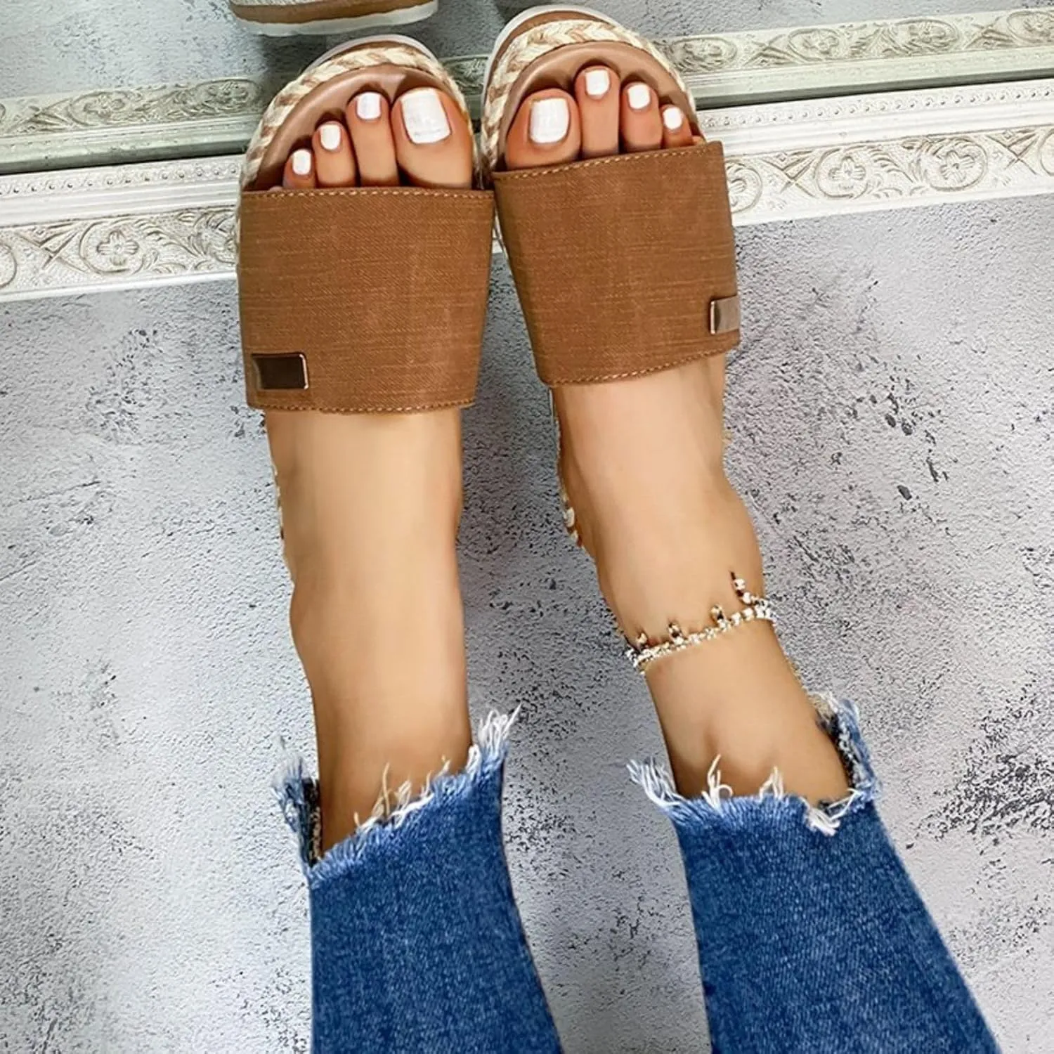 Platform Sandals Women Orthopedic Espadrilles Open Toe Slip on Slippers Arch Support Outdoor Summer Beach Walking Breathable Casual Sandals