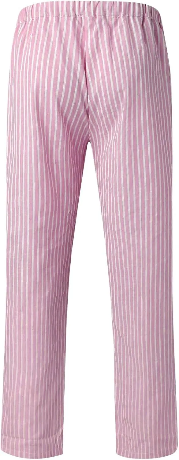 Plus Size Linen Pants for Women's Summer Casual Stripe Drawstring High Waisted Trouser Loose Vacation Lounge Trousers