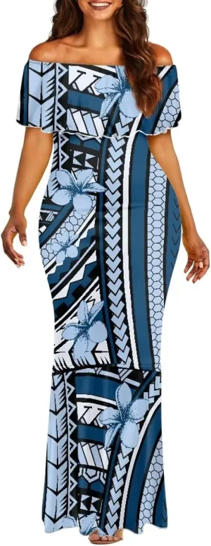 Polynesian Dresses for Women Off Shoulder Maxi Dress Puletasi Samoan Dresses S-7XL