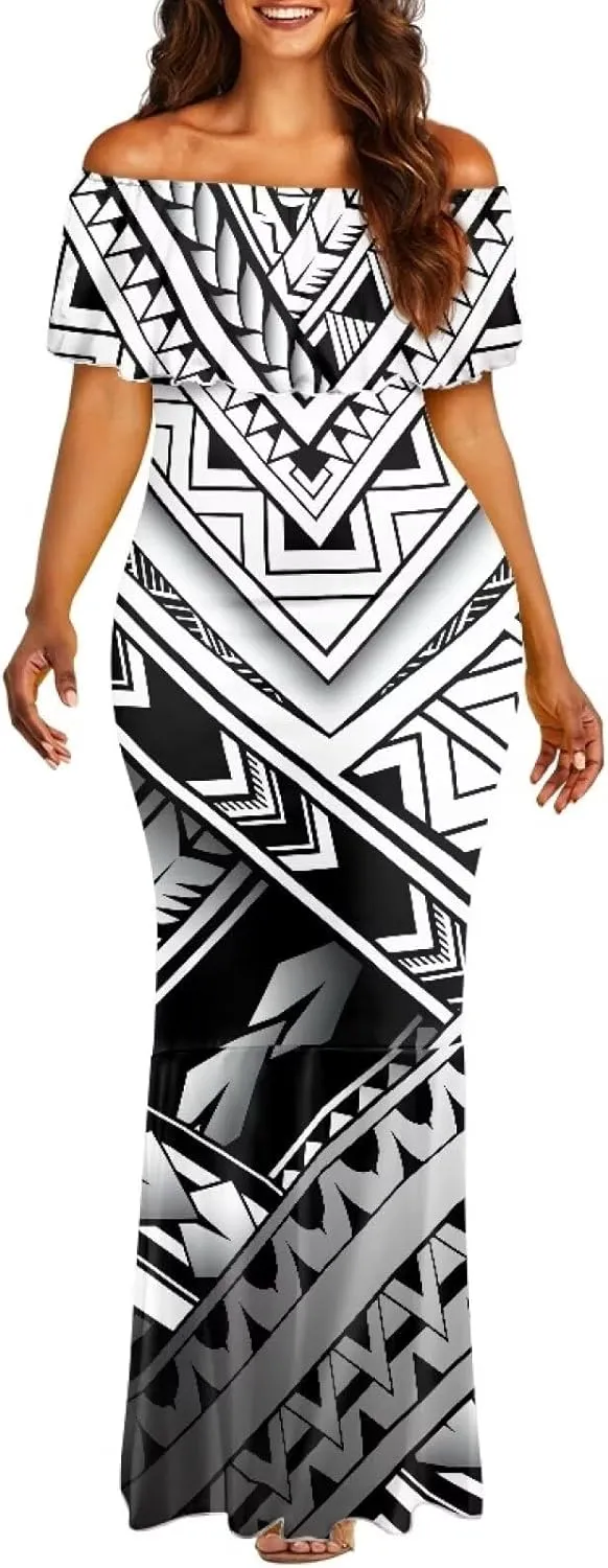 Polynesian Dresses for Women Off Shoulder Maxi Dress Puletasi Samoan Dresses S-7XL
