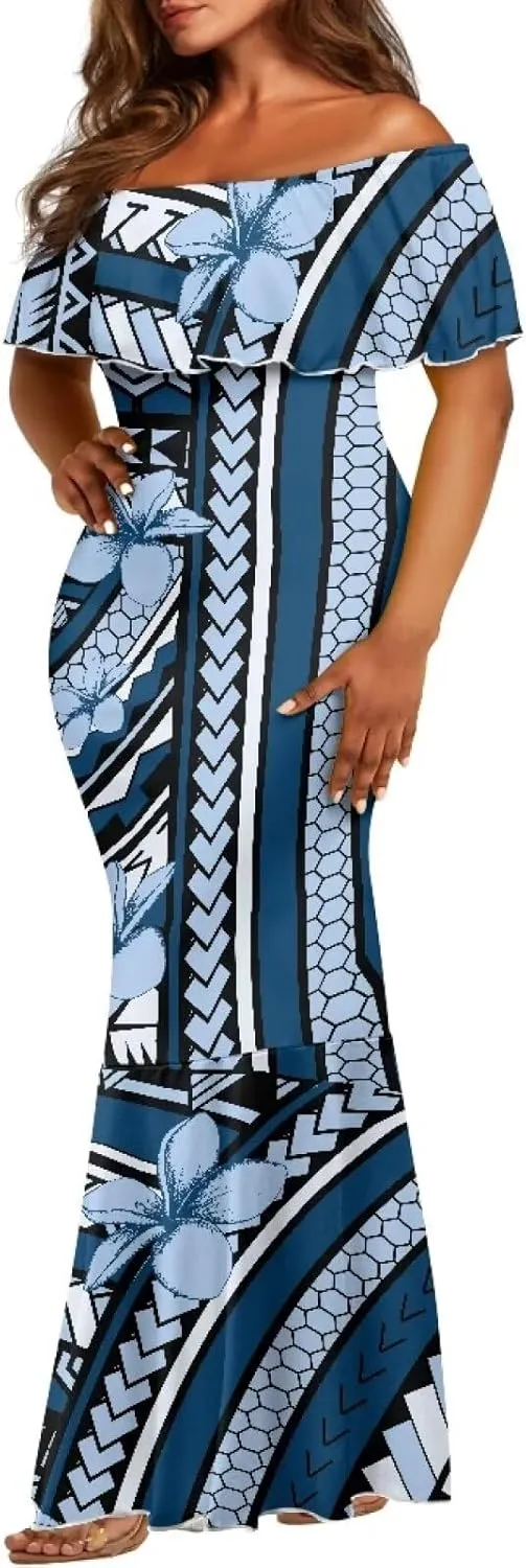 Polynesian Dresses for Women Off Shoulder Maxi Dress Puletasi Samoan Dresses S-7XL