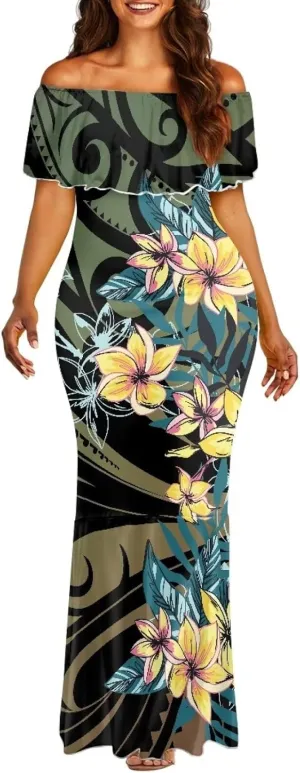 Polynesian Dresses for Women Off Shoulder Maxi Dress Puletasi Samoan Dresses S-7XL