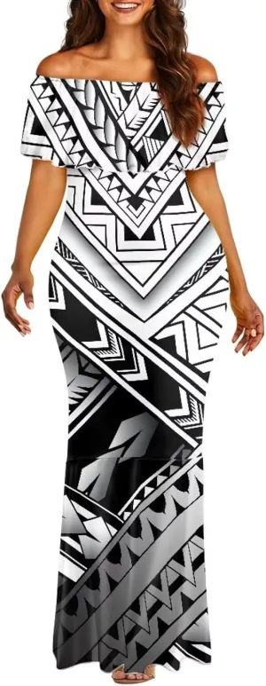 Polynesian Dresses for Women Off Shoulder Maxi Dress Puletasi Samoan Dresses S-7XL