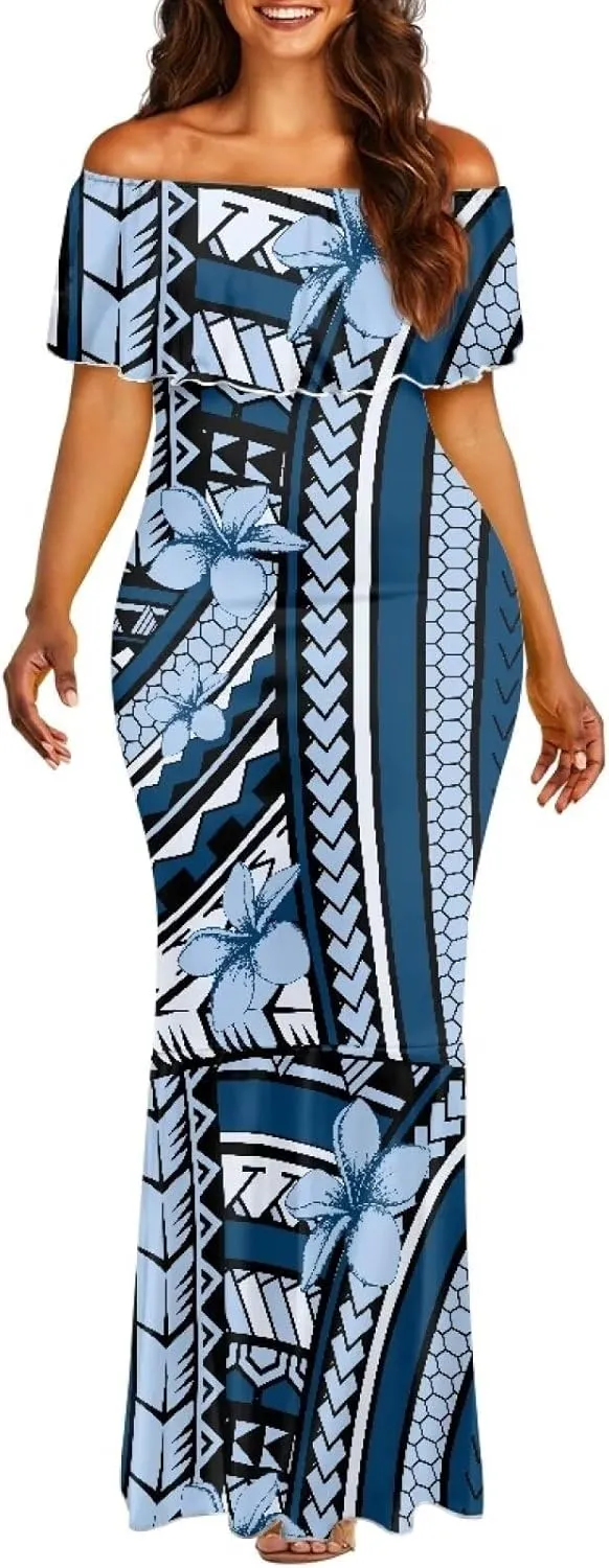 Polynesian Dresses for Women Off Shoulder Maxi Dress Puletasi Samoan Dresses S-7XL