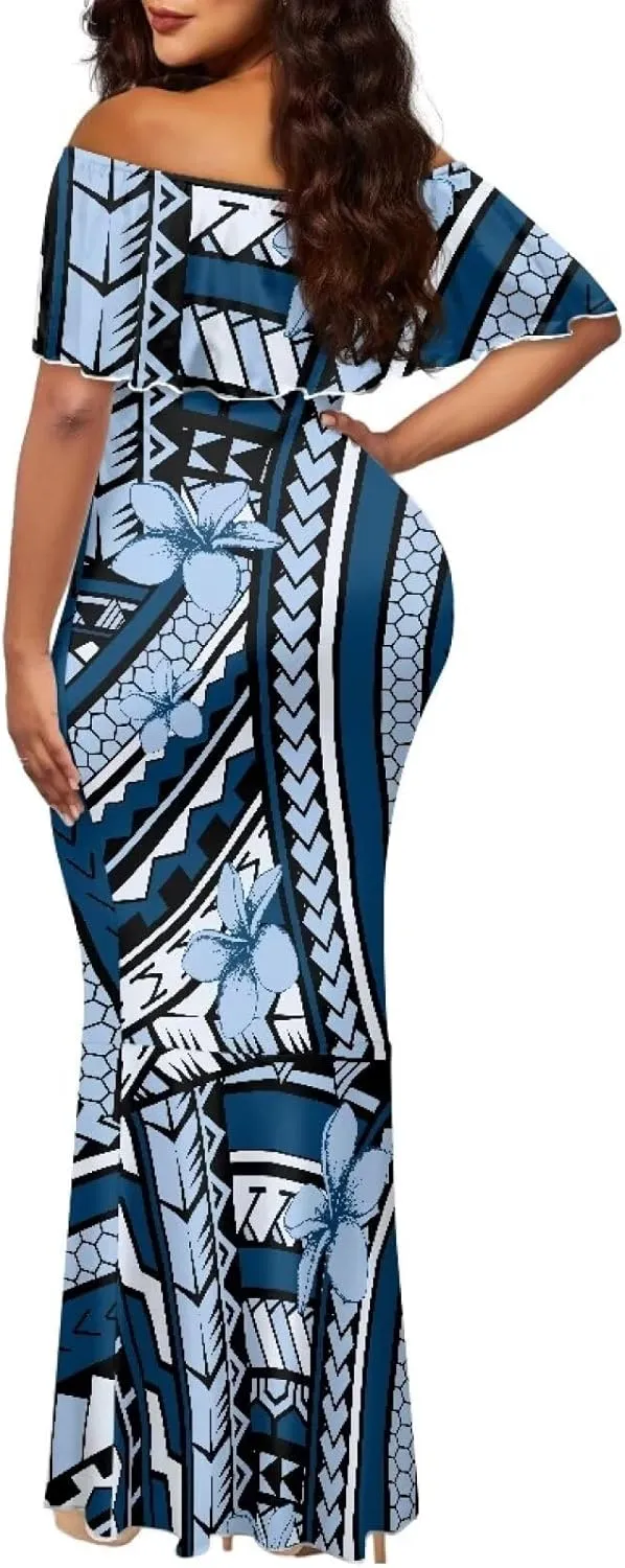Polynesian Dresses for Women Off Shoulder Maxi Dress Puletasi Samoan Dresses S-7XL