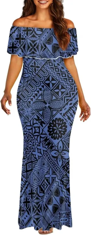 Polynesian for Women S-7XL Off Shoulder Maxi Dress Hawaiian Summer Dresses