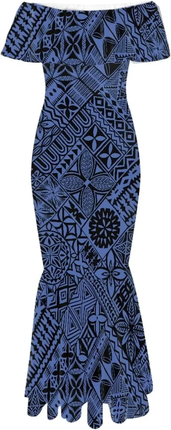 Polynesian for Women S-7XL Off Shoulder Maxi Dress Hawaiian Summer Dresses