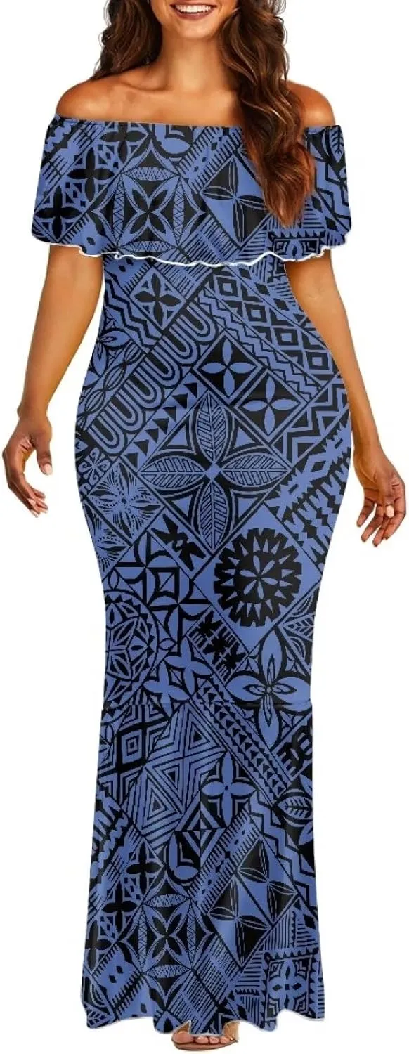 Polynesian for Women S-7XL Off Shoulder Maxi Dress Hawaiian Summer Dresses