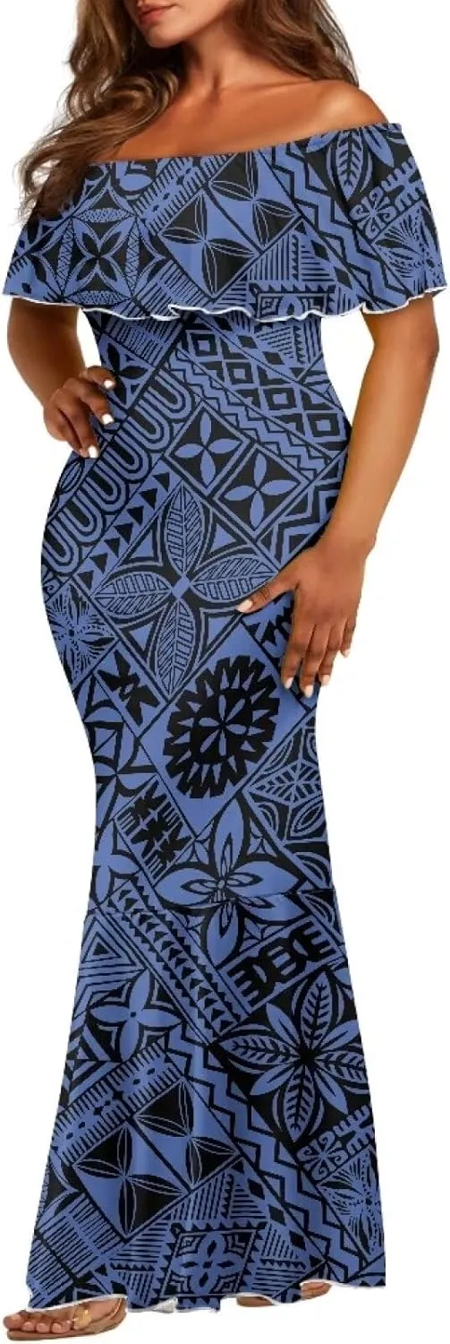 Polynesian for Women S-7XL Off Shoulder Maxi Dress Hawaiian Summer Dresses
