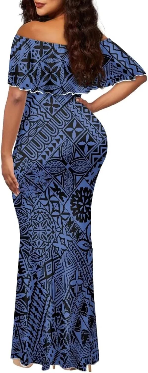 Polynesian for Women S-7XL Off Shoulder Maxi Dress Hawaiian Summer Dresses